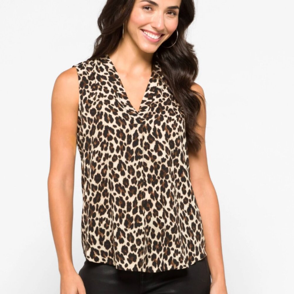 Vince Camuto Sleeveless (Tank Style) V-Neck Leopard Print Hi-Lo Blouse (Size M)